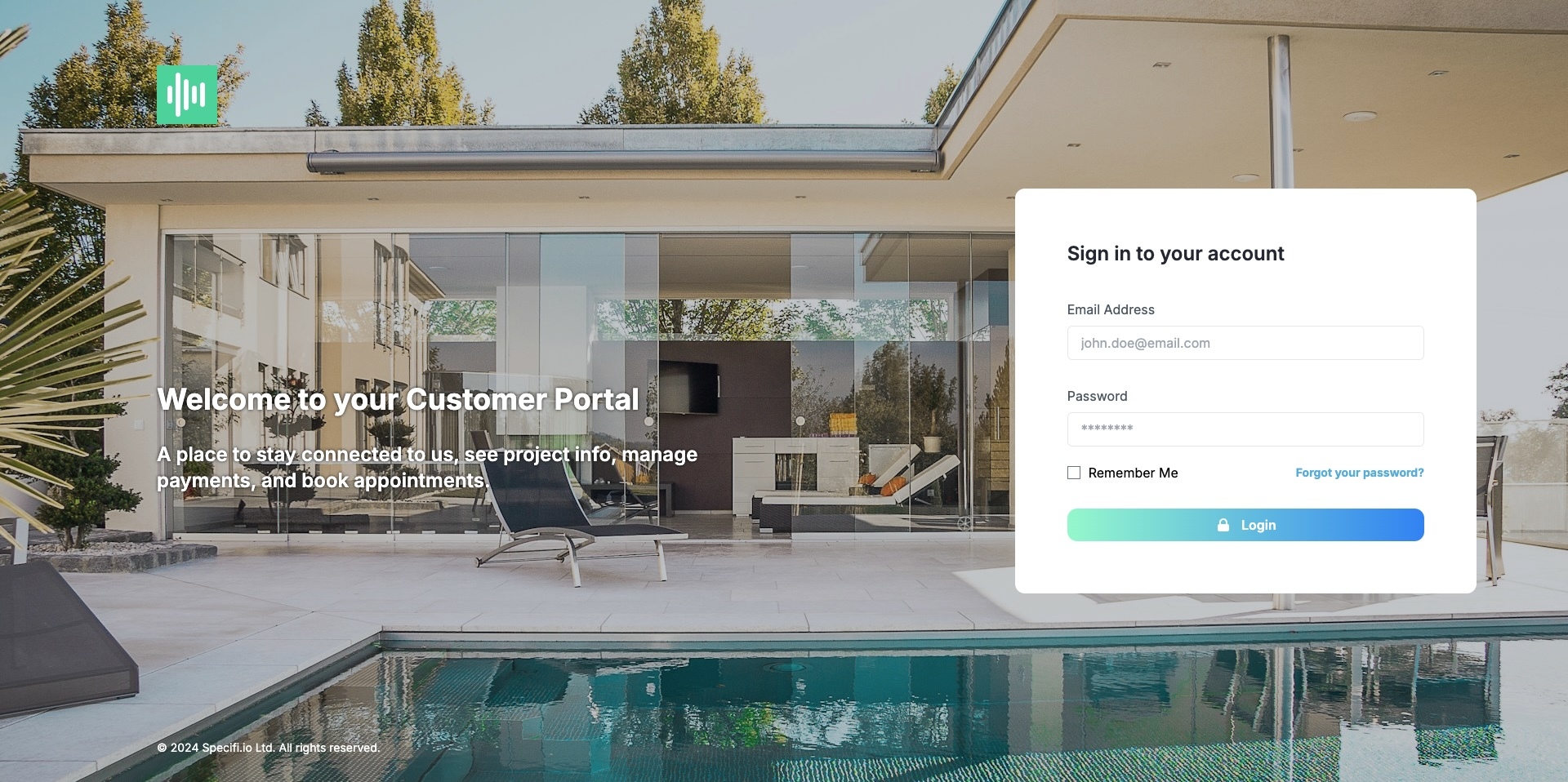 Specifi customer portal project preview