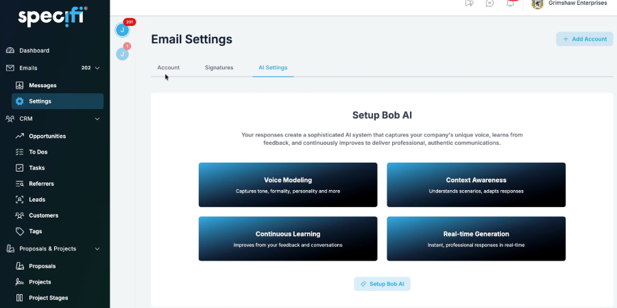 Specifi Bob AI email assistant drafting a reply