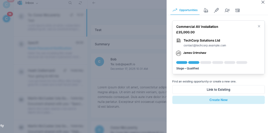 Specifi email converted into CRM opportunity