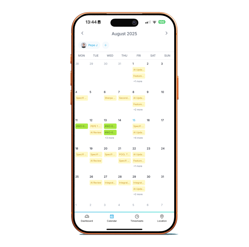 Specifi mobile calendar and schedule screen