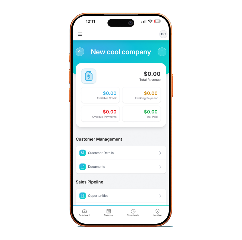 Specifi mobile CRM customer record screen