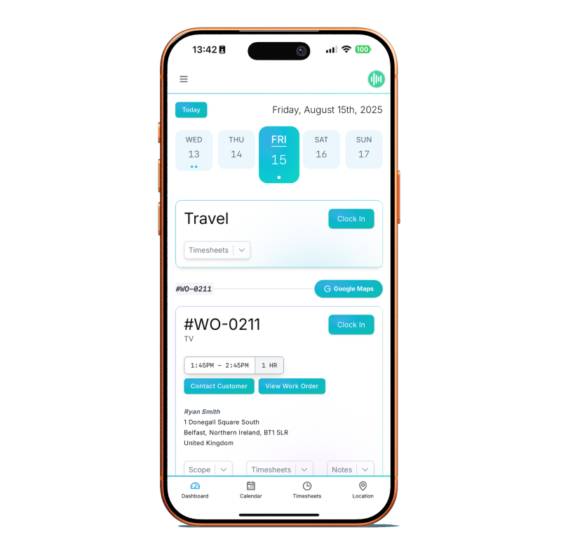 Specifi mobile time tracking screen