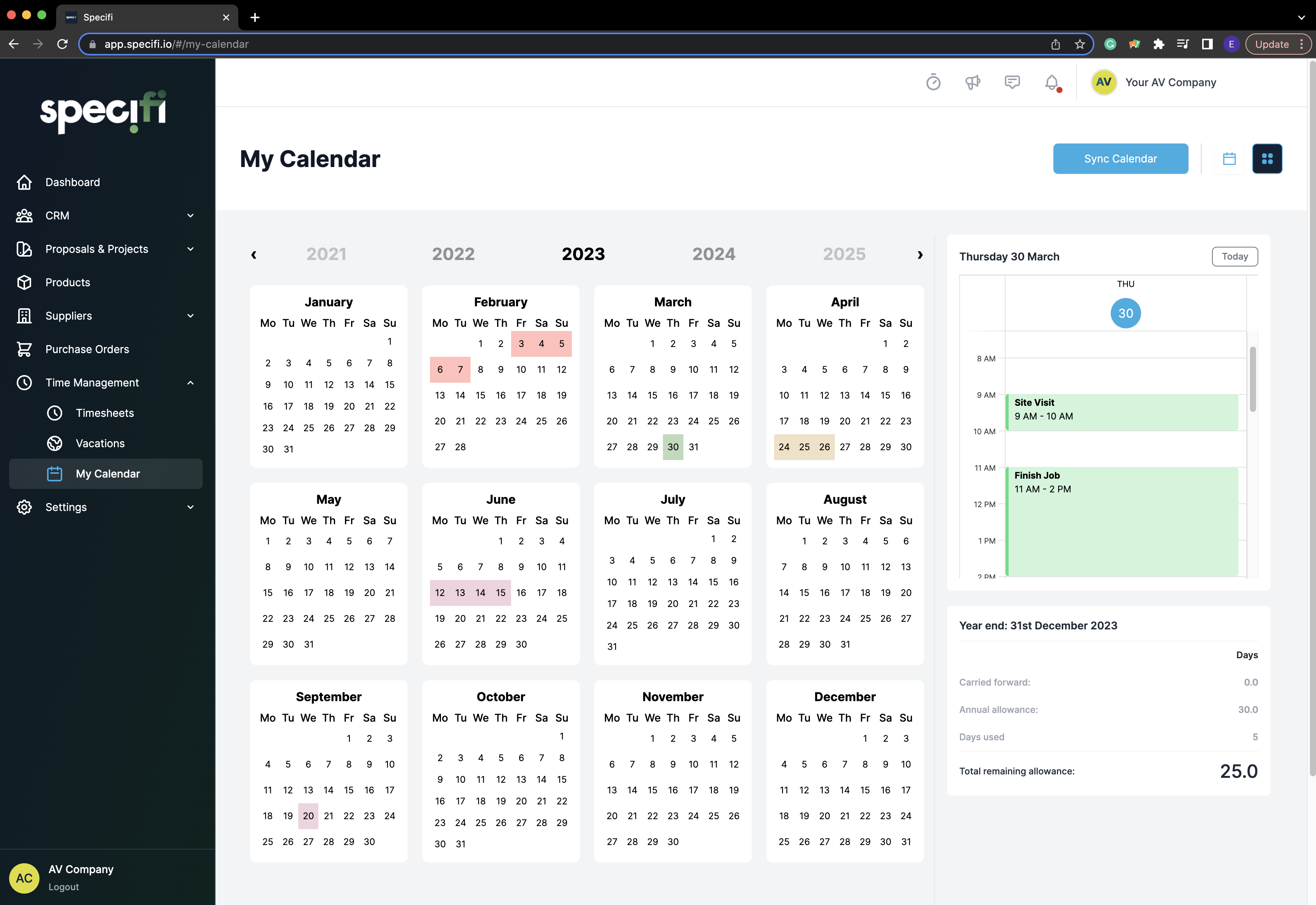 Specifi resource calendar and team availability