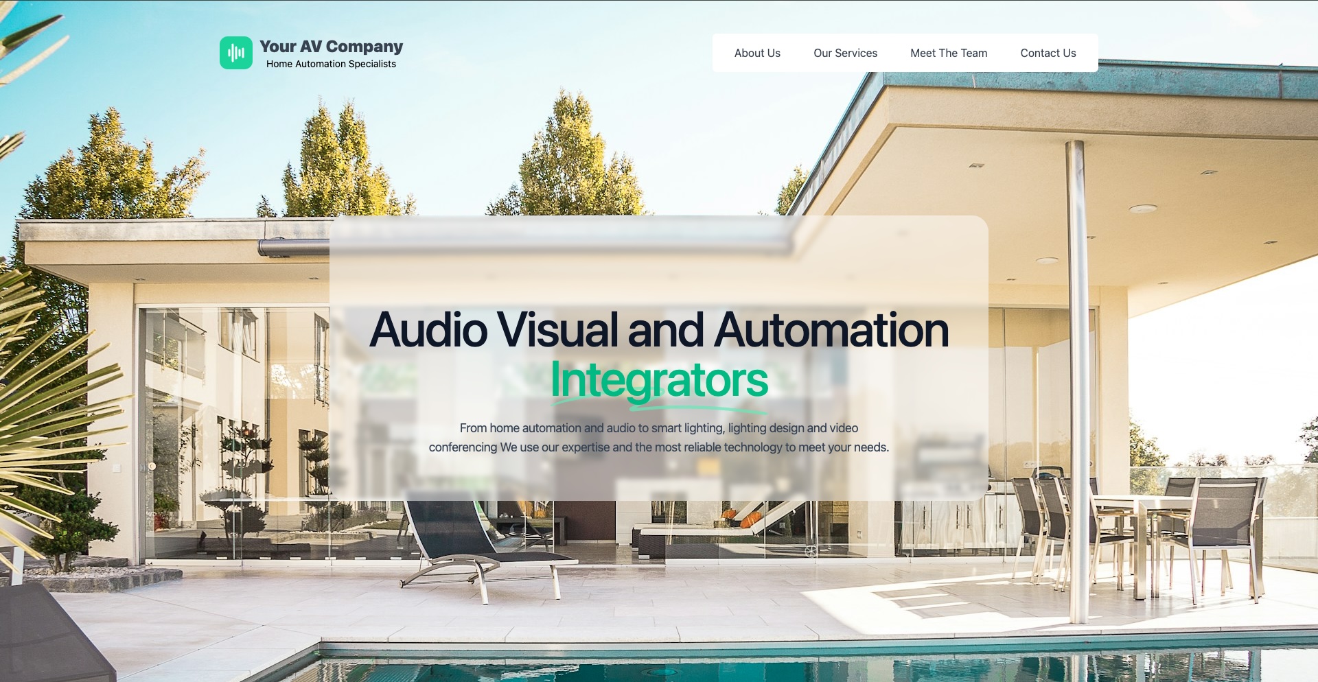 Professional AV company website built with Specifi