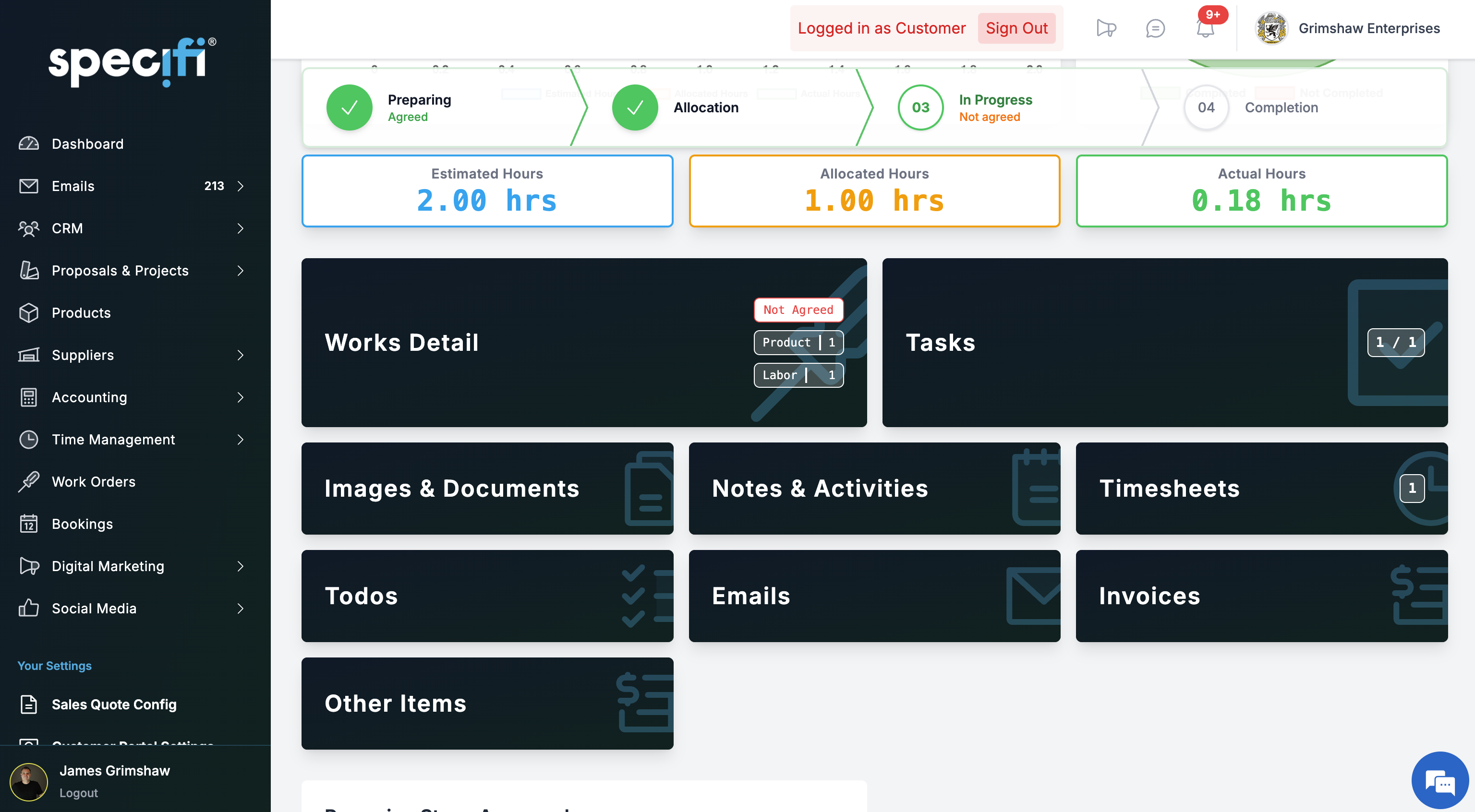Specifi work order status board